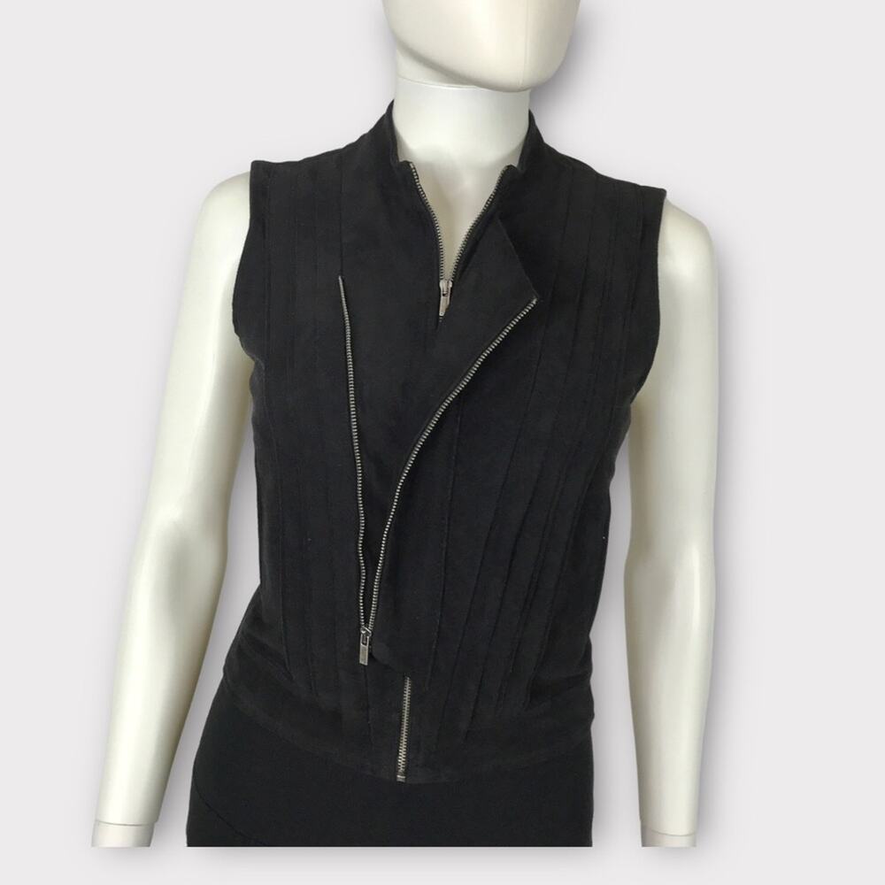 BCBGMaxAzria Black Vest Faux Suede Biker Style Zippered XS - Picture 6 of 10